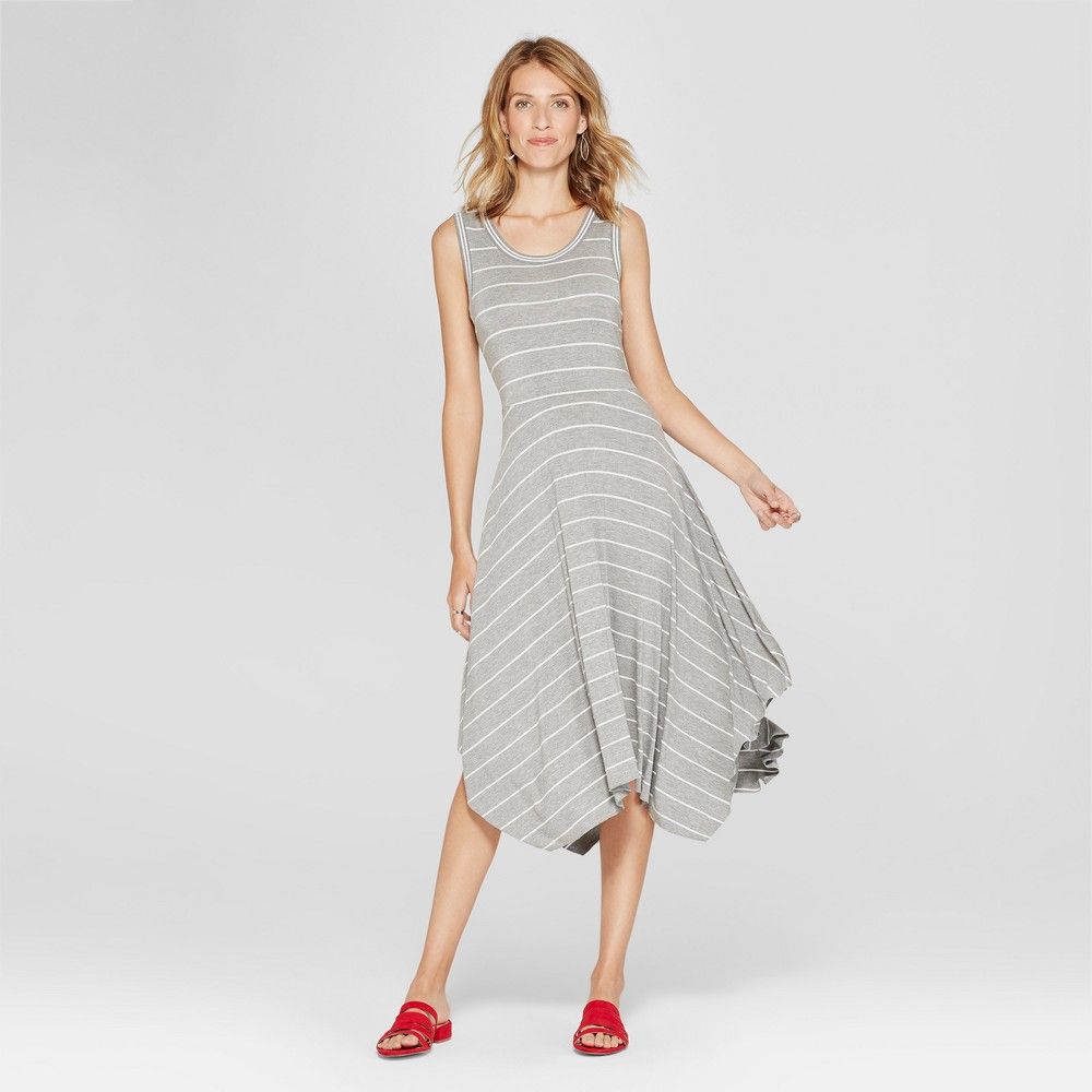 Women's Striped Handkerchief Hem Dress - Spenser Jeremy - Gray/White XL | Target