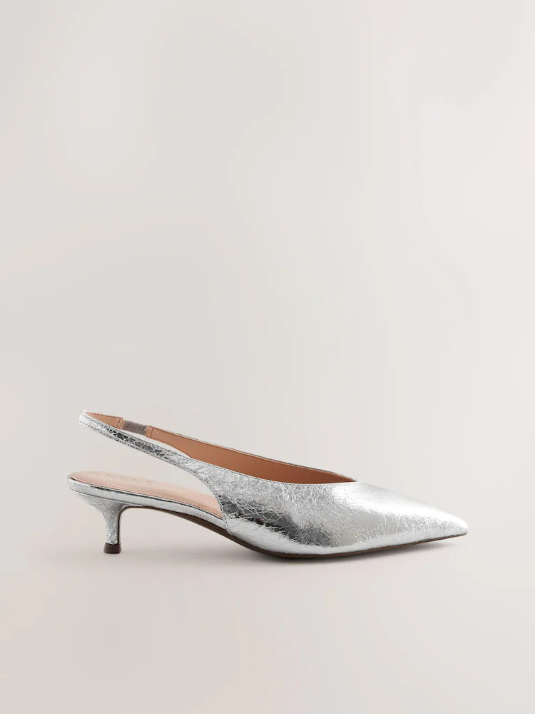Silver Standard/Wide Fit Point Toe Low Slingback Kitten Heels Shoes | Next EU