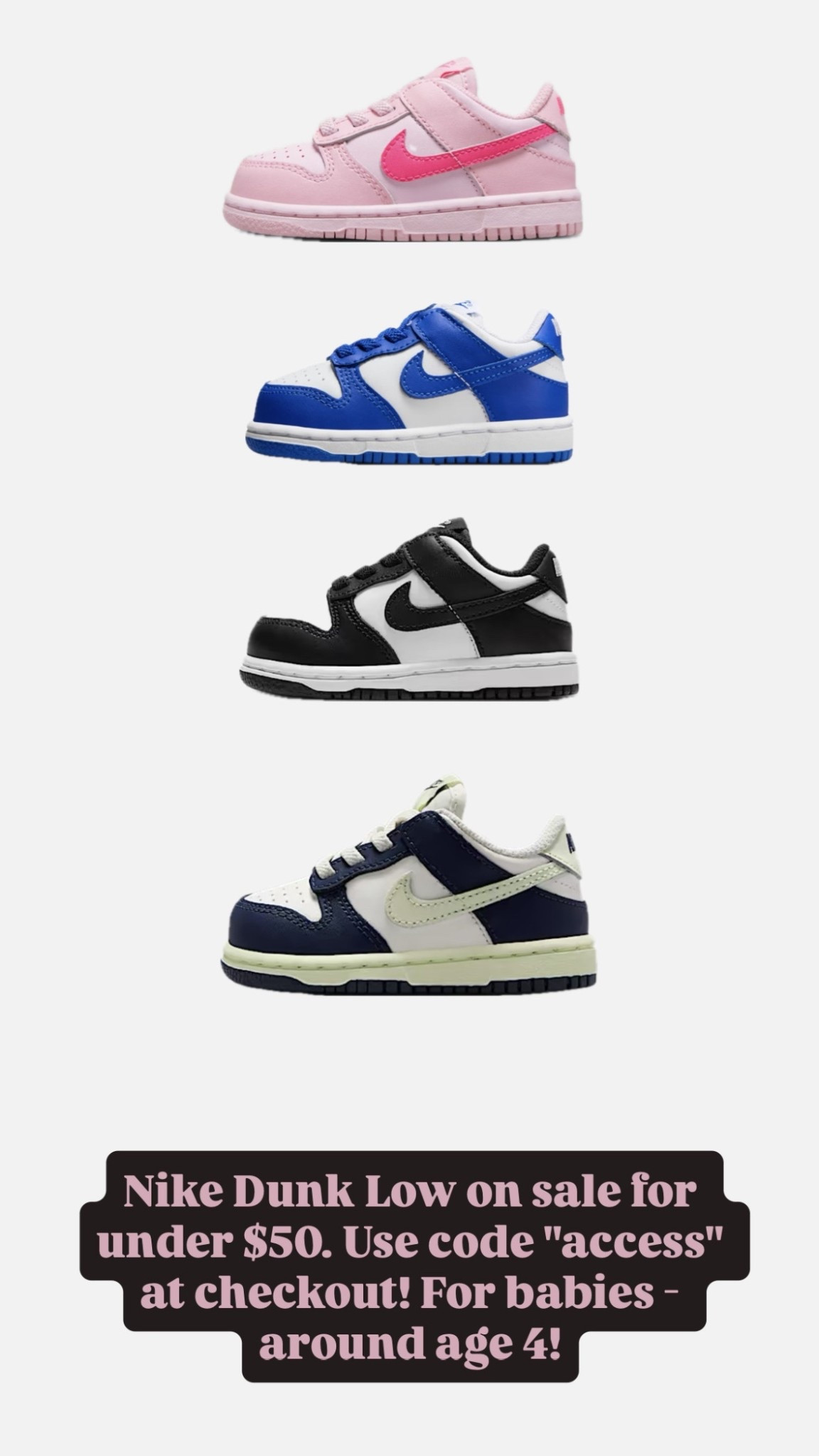 Baby / toddler / little kids Nike dunk low on sale for under $50 — daily edit cover from Found by Em