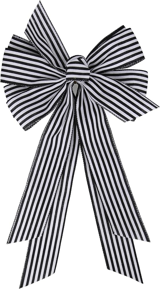 Large Christmas Black and White Striped Ribbon Bow 20 x 11 Inch Farmhouse Stripes Wreath Bows for... | Amazon (US)