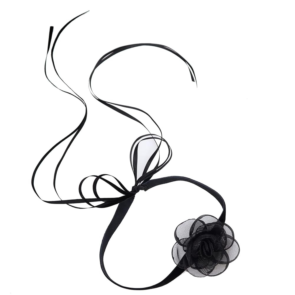 Black Choker Camellia Flower Lace-up Necklace For Women | Amazon (US)