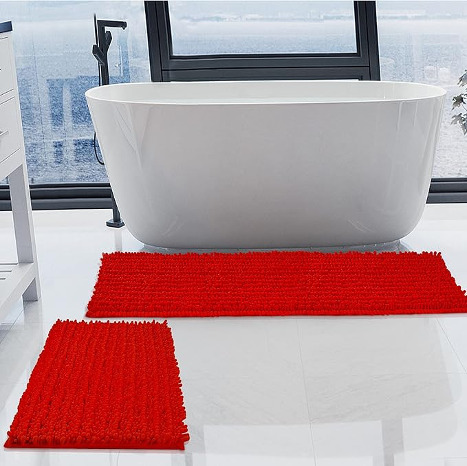 H.VERONNEX Luxury Chenille Red Bathroom Rugs Sets 2 Piece, Thickened Hot Melt Rubber Bottom Bath ... | Amazon (US)