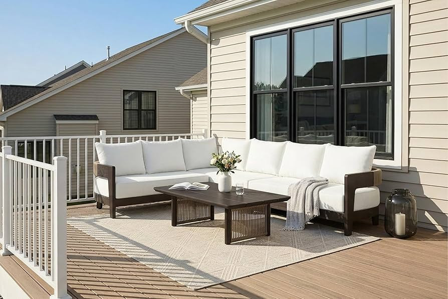 PURPLE LEAF Patio Furniture Set 7 Pieces L-Shaped with Table and Loveseats Aluminum Sectional Sof... | Amazon (US)