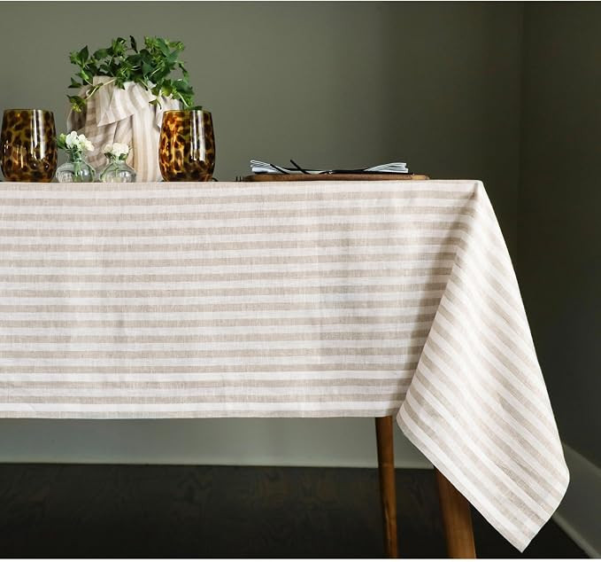 a crisp cover for everyday and festive dining, woven stripe, European flax fibres, machine washab... | Amazon (US)