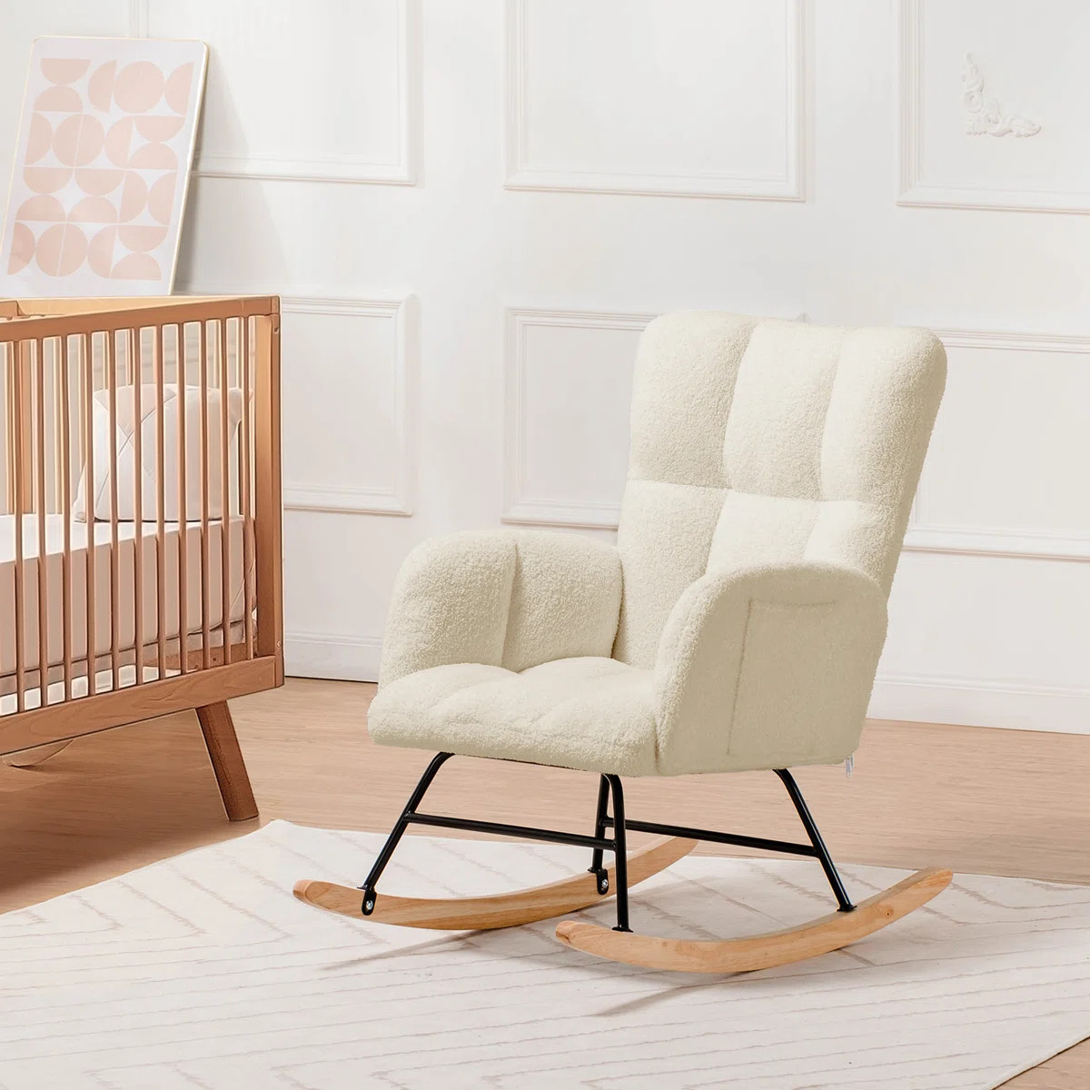 Nursery Rocking Chair, Teddy Upholstered Glider Rocking Chair with Side Pockets, Macfarland Accen... | Wayfair North America