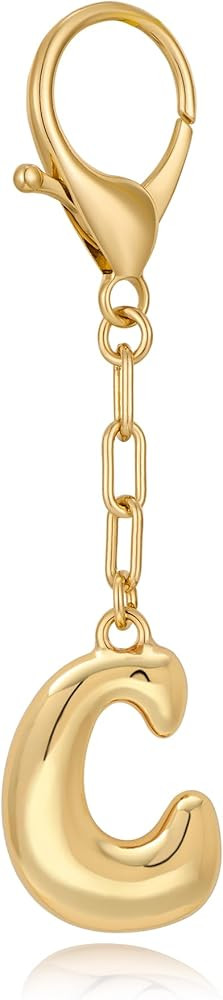 WOWORAMA Initial Letter Keychain for Women Chunky Gold Bubble Letter A to Z Bag Charm Purse Charm... | Amazon (UK)
