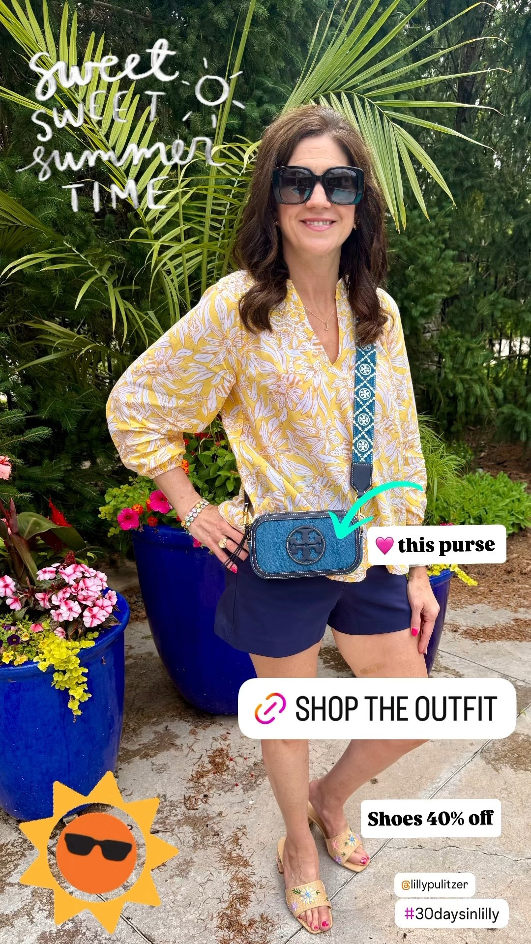 Summer Outfit 

Wearing size XS in blouse 
Shorts - size 2 
Love this purse so much! It is a perfect size crossbody for travel. 
Shoes - are currently on sale! 
Use code: lillylover10 for bracelets 

#LTKOver40 #LTKBeauty #LTKSummerEdit #LTKSaleAlert #LTKItBag #LTKShoeCrush 

summer, summer style, summer fashion, summer top, summer clothing, summer purse, crossbody purse, Tory Burch, Lilly Pulitzer, sunglasses, summer outfit, shorts, dressy shorts, casual shorts, Kendra Scott, 


#LTKSaleAlert #LTKTravel #LTKSeasonal