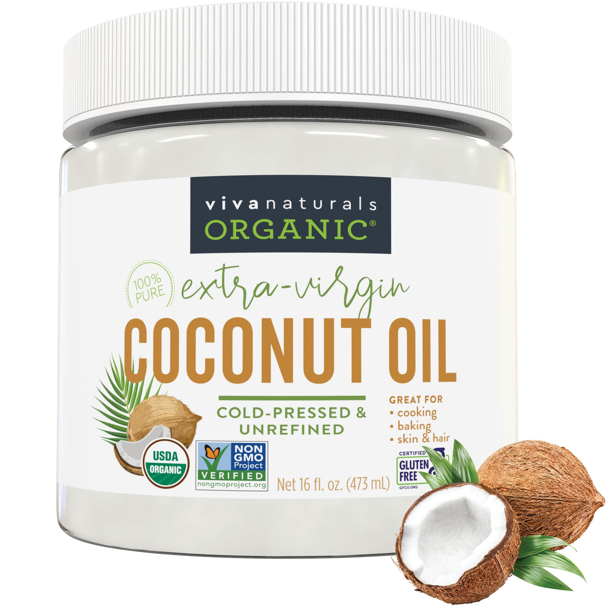 Viva Naturals Organic Coconut Oil, 16 fl oz – Unrefined, Cold-Pressed Extra Virgin Coconut Oil,... | Amazon (US)