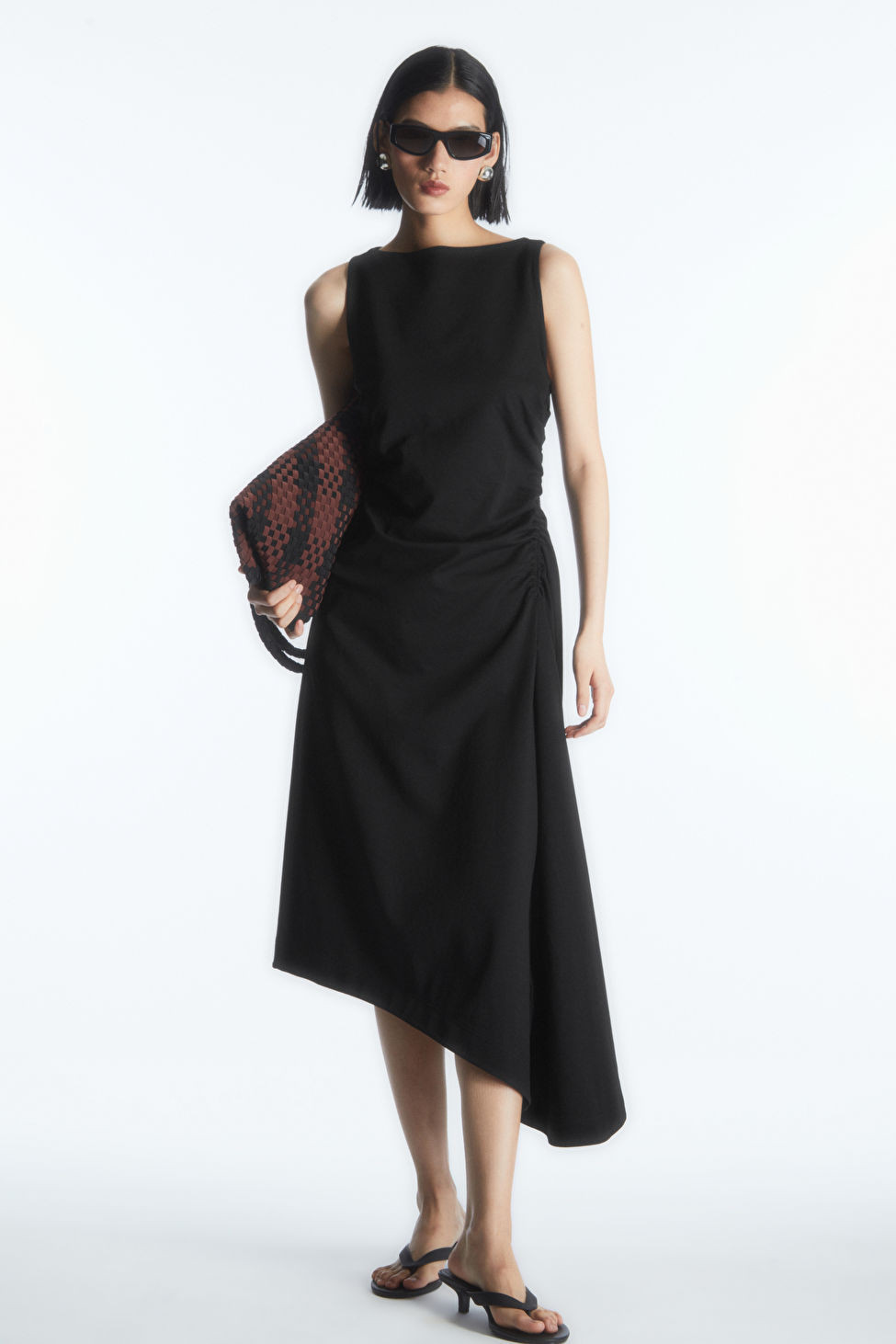 ASYMMETRIC GATHERED MIDI DRESS - BLACK - Dresses - COS | COS (US)