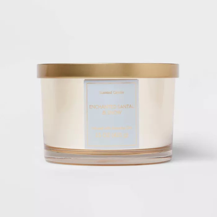 15oz Lidded Glass Jar 3-Wick Electroplated Enchanted Santal and Snow Candle - Opalhouse™ | Target