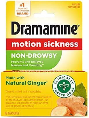Dramamine Motion Sickness Non-Drowsy, 18 Count | Amazon (US)