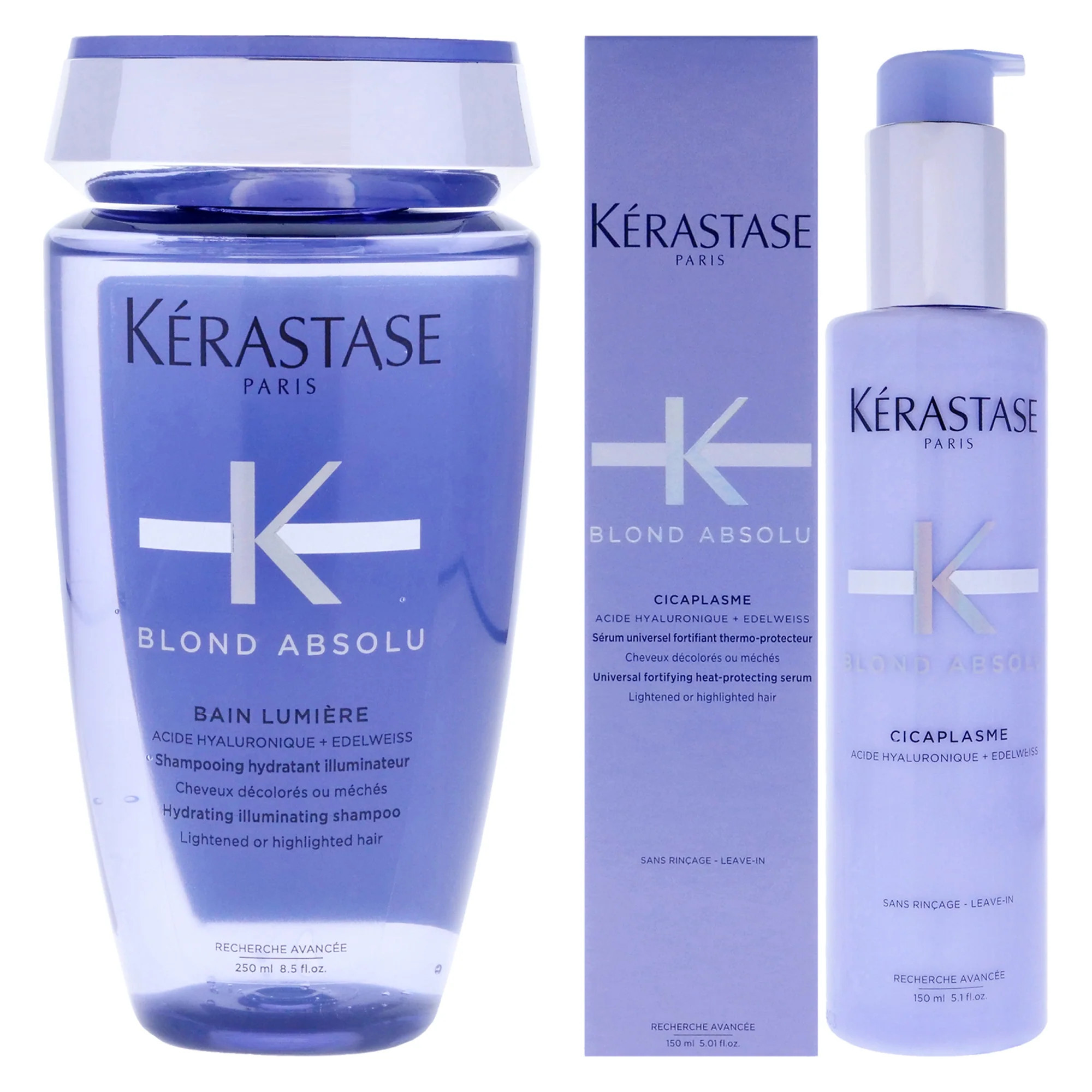 Blond Absolu Kit by Kerastase for Unisex - 2 Pc Kit 8.5oz Blond Absolu Hydrating Illuminating Shampoo, 5.1oz Blond Absolu Cicaplasme Serum | Shop Simon