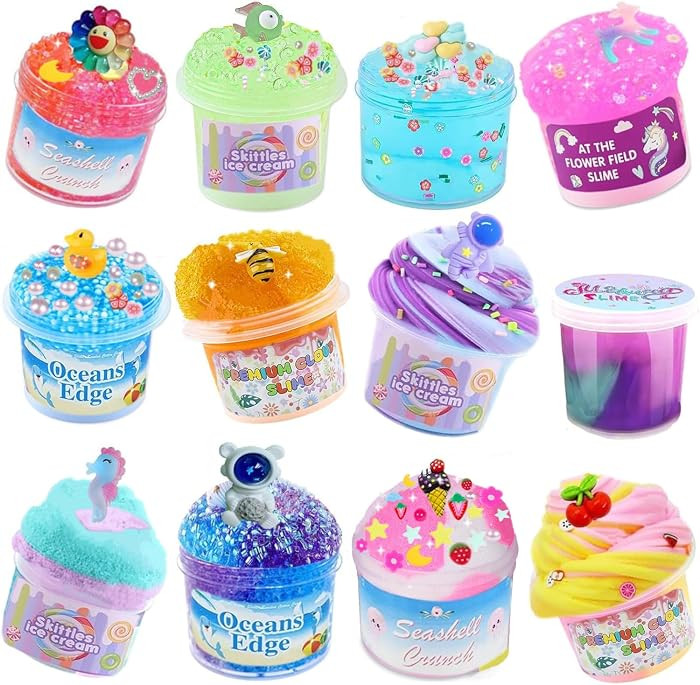 Crunchy Slime Set 12 Packed for Kids,Super Soft and Non-Sticky Stress Relief Clear Slime Toy,DIY ... | Amazon (US)