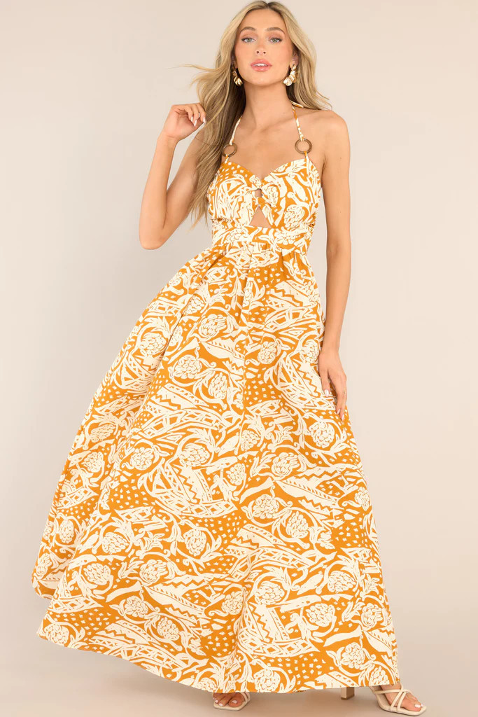 The Same Place Mustard Print Maxi Dress | Red Dress