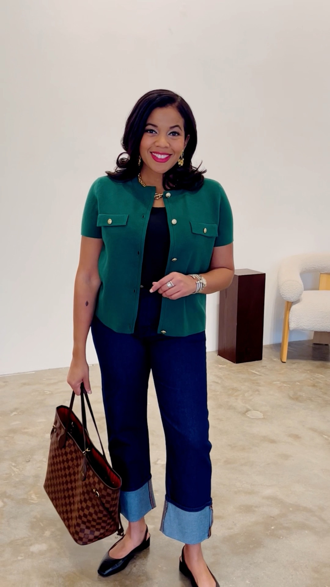 Spring fashion alert: cuffed jeans are in. Take denim you already have and cuff the hem or get a new pair of jeans with a comfy fit.

I paired my cuffed jeans with a short sleeve cardigan, statement jewelry, and comfy flats.

#LTKWorkwear #LTKPetite #LTKOver40
