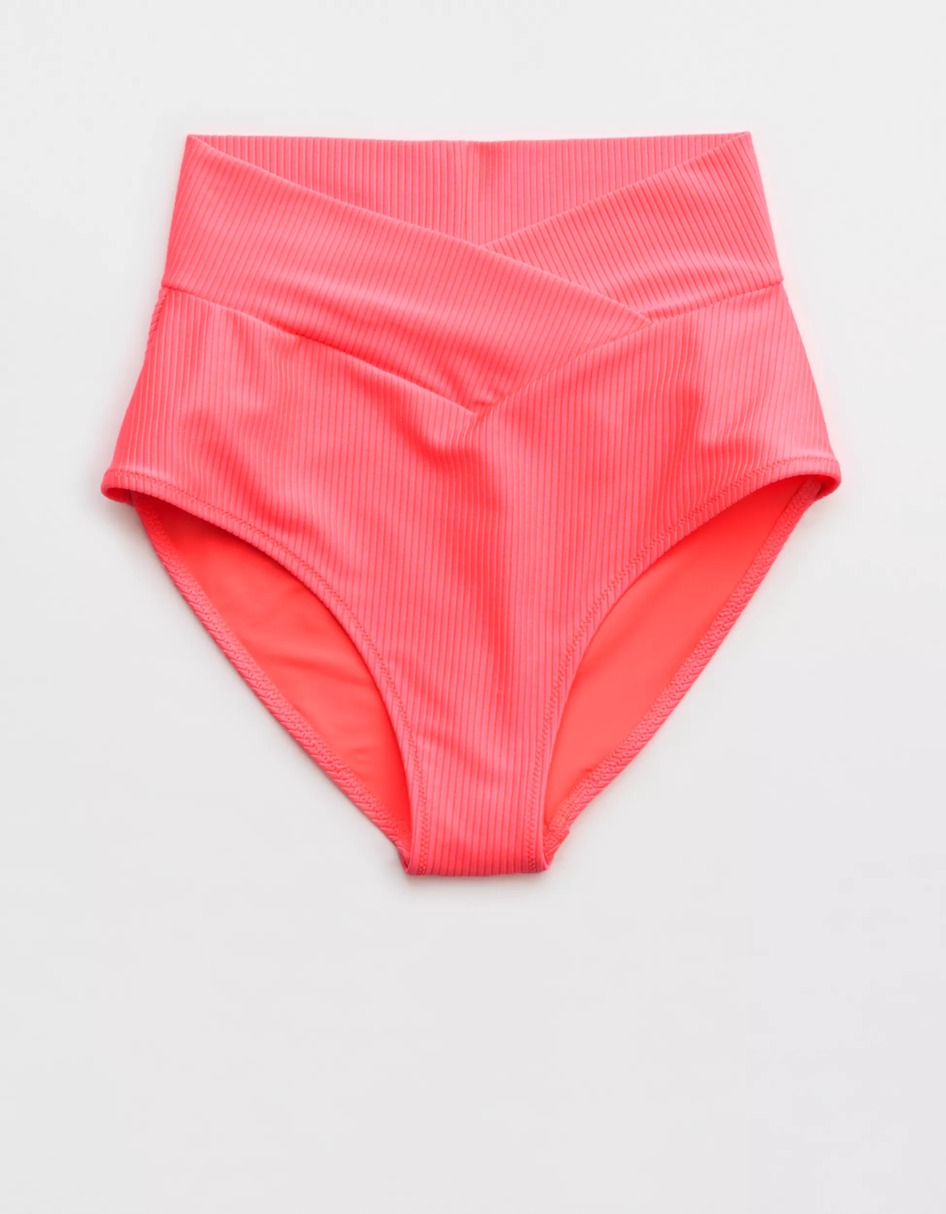 Aerie Shine Rib Crossover High Waisted Bikini Bottom | Aerie