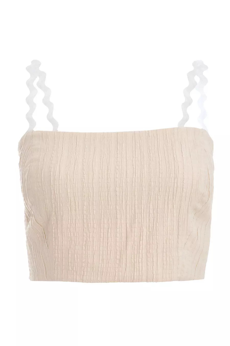 Stone Wavy Trim Crop Top | Quiz Clothing