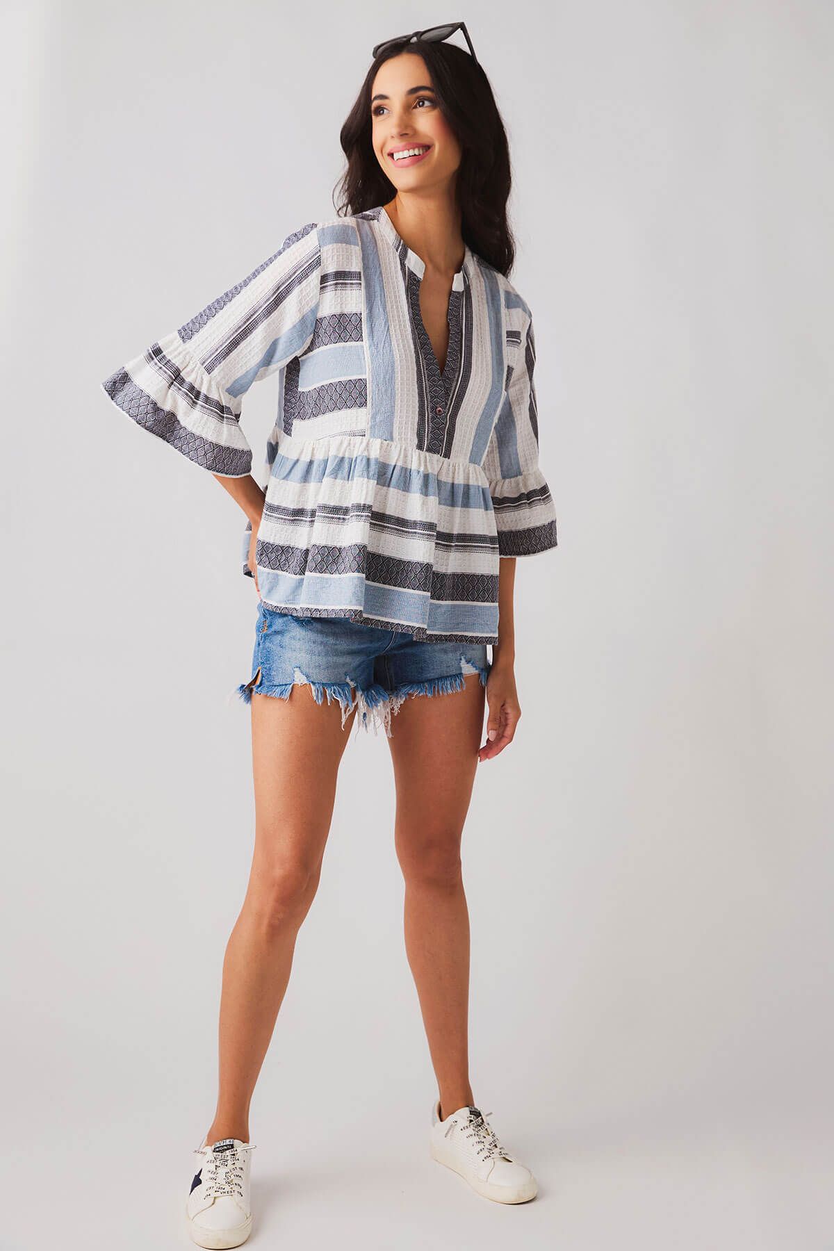 THML Striped Babydoll Tunic Top | Social Threads
