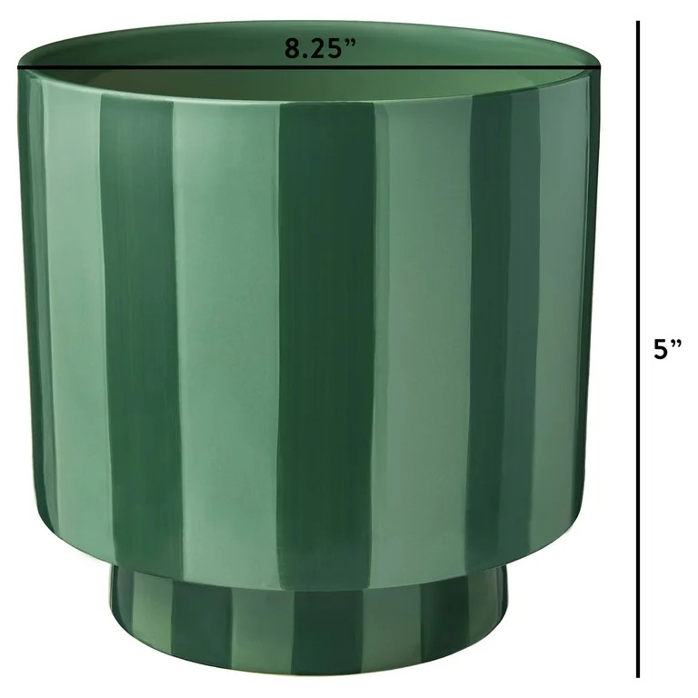 Mainstays 8.25" Round Green Lily and Wave Ceramic Planter | Walmart (US)