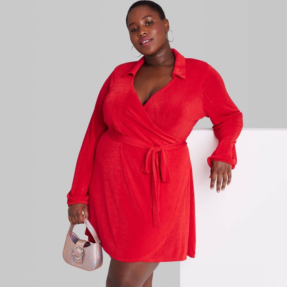 Women's Plus Size Balloon Long Sleeve Wrap Dress - Wild Fable Red 4X | Target
