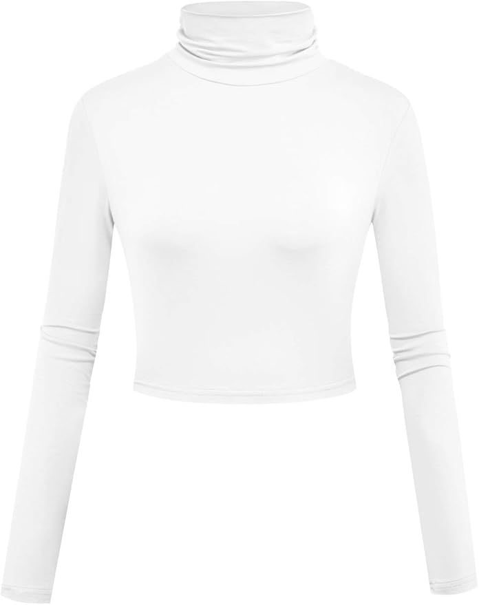 Herou Crop Tops for Women Long Sleeve Turtleneck Soft Lightweight Basic Slim Fit Tops White Small... | Amazon (US)