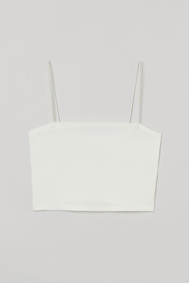 H & M - Ribbed crop top - White | H&M (UK, MY, IN, SG, PH, TW, HK)