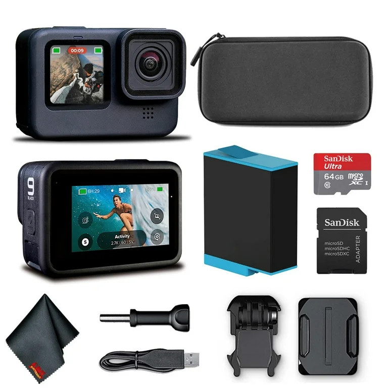 GoPro HERO9 (HERO 9) Black (New), 23 megapixels Action Camera + 64GB Card and Cleaning Cloth - Wa... | Walmart (US)
