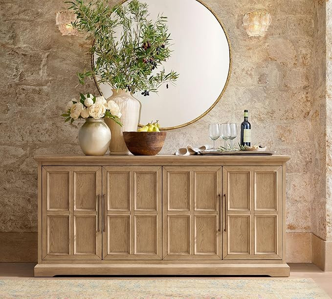 66" Wide Sideboard & TV Stand, 4 Paneled Doors, 2 Adjustable Shelves, Oak Veneer & Rubberwood, Co... | Amazon (US)