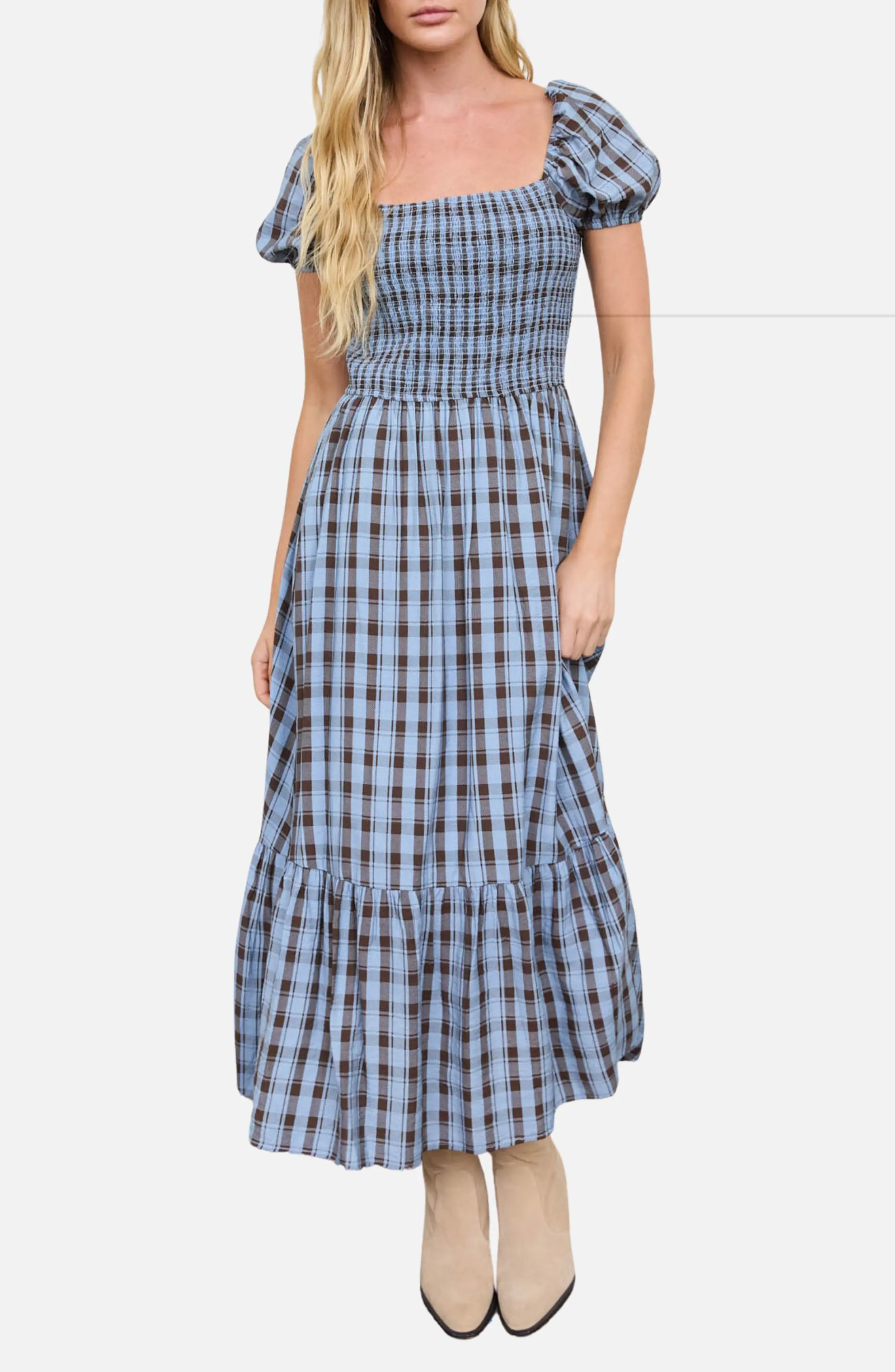 Blu Pepper Smock Plaid Midi Dress (Women) | Nordstromrack | Nordstrom Rack