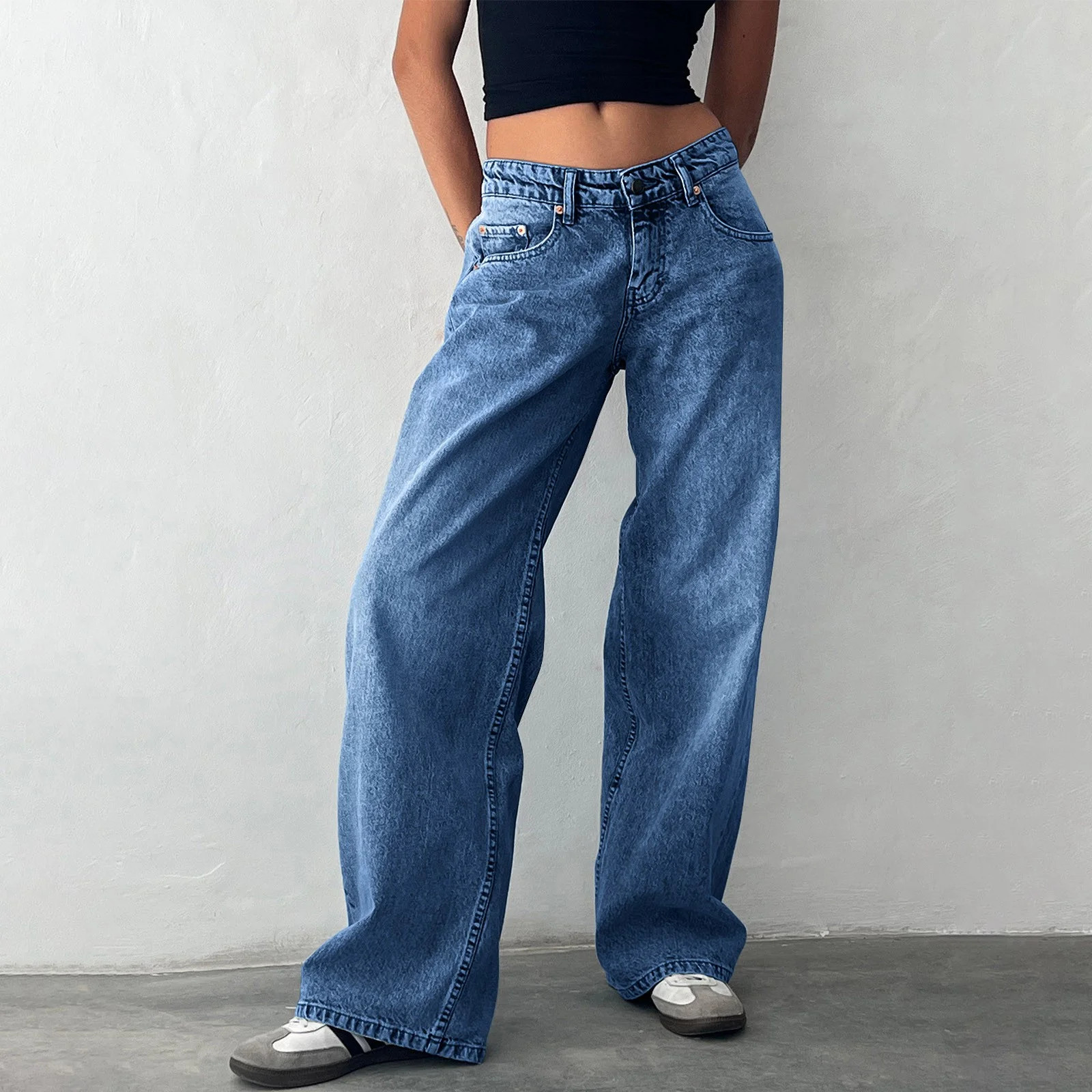 Womens Jeans High Waist Baggy Wide Leg Straight Jeans Trendy Clothes | Walmart (US)