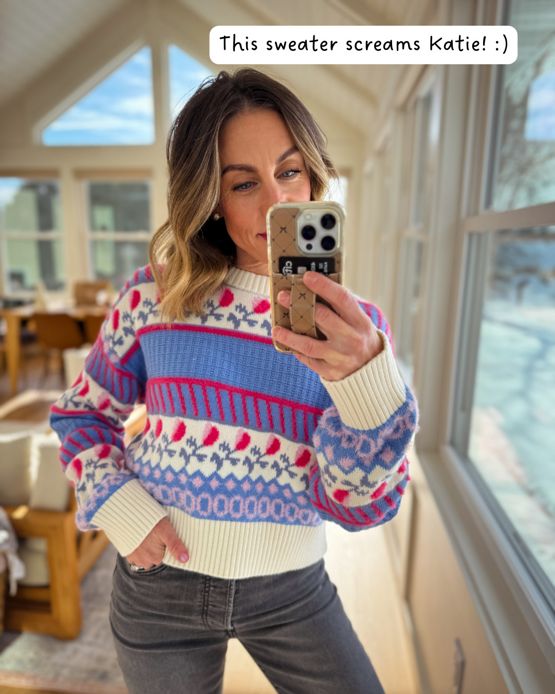 Blue and pinks are holiday colors to me!! Love this sweater - giving vintage ski lodge vibes! 

 #LTKSeasonal #LTKOver40 #LTKPetite