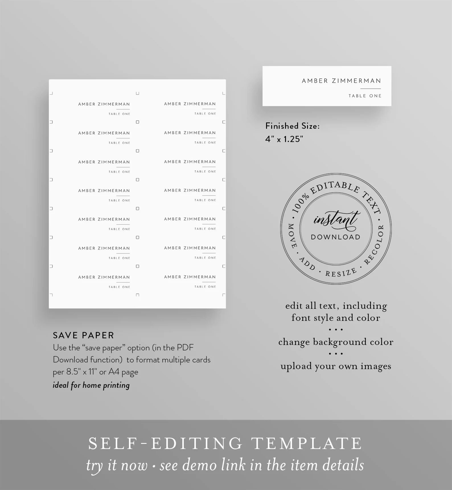 Minimalist Place Card Template, 100% Editable, Printable Skinny Escort Card, Narrow Name Card, Fa... | Etsy (US)