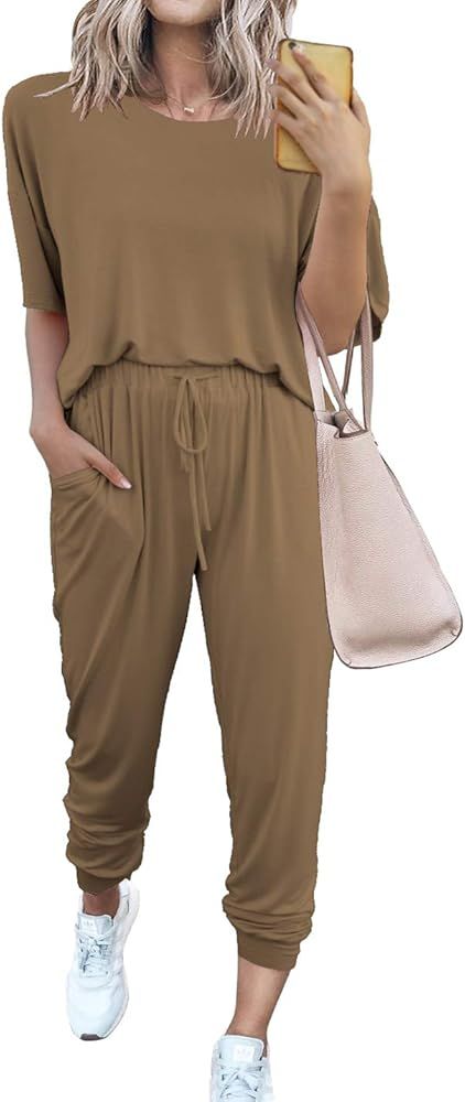 PRETTYGARDEN Women’s Two Piece Outfit Short Sleeve Pullover With Drawstring Long Pants Tracksui... | Amazon (US)