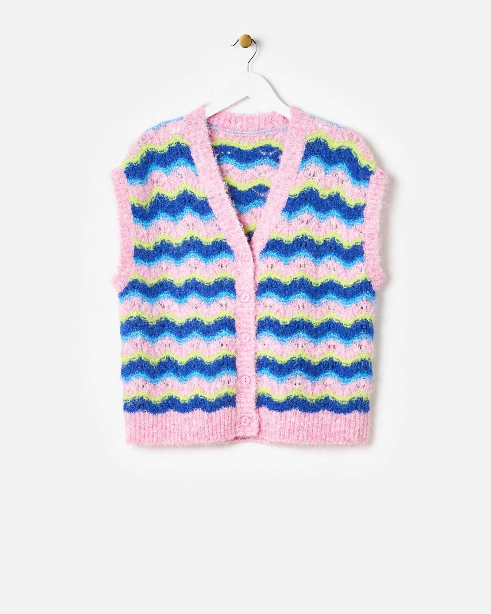 Pink & Blue Striped Knitted Waistcoat | Oliver Bonas | Oliver Bonas (Global)