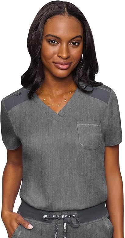 Med Couture Women's V-Neck Scrub Top, Modern Fit Tuck-in Top with Stretchy Rib-Knit Shoulders and... | Amazon (US)