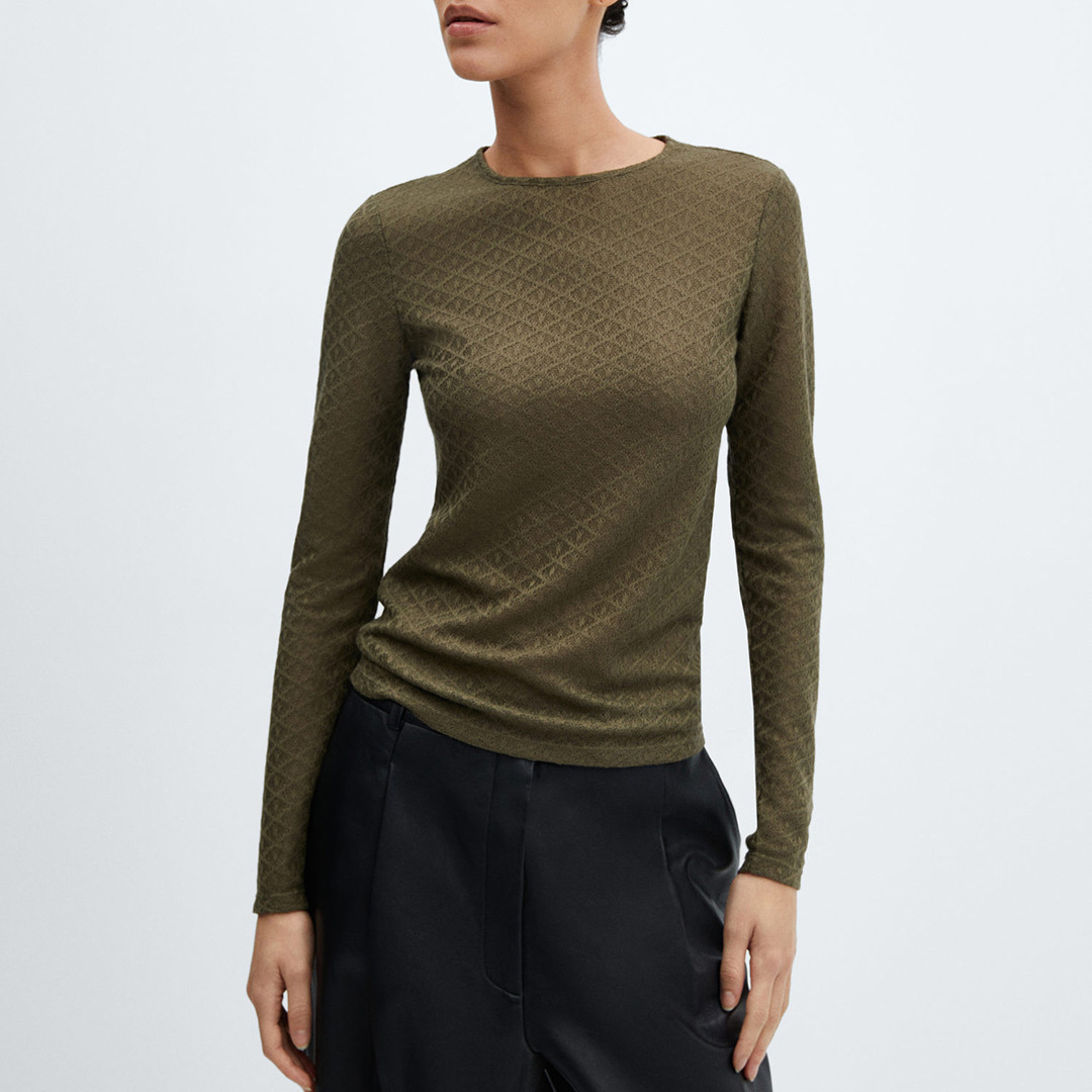 Khaki Textured Long-sleeved Top | BrandAlley