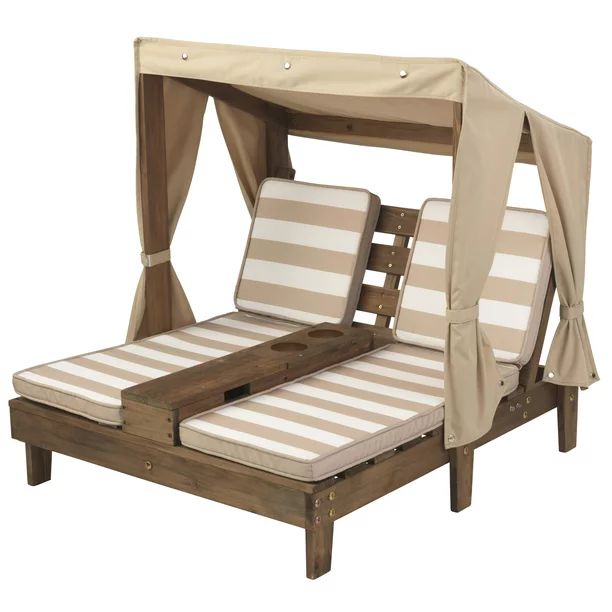 KidKraft Wooden Outdoor Double Chaise Lounge with Cup Holders, Espresso | Walmart (US)