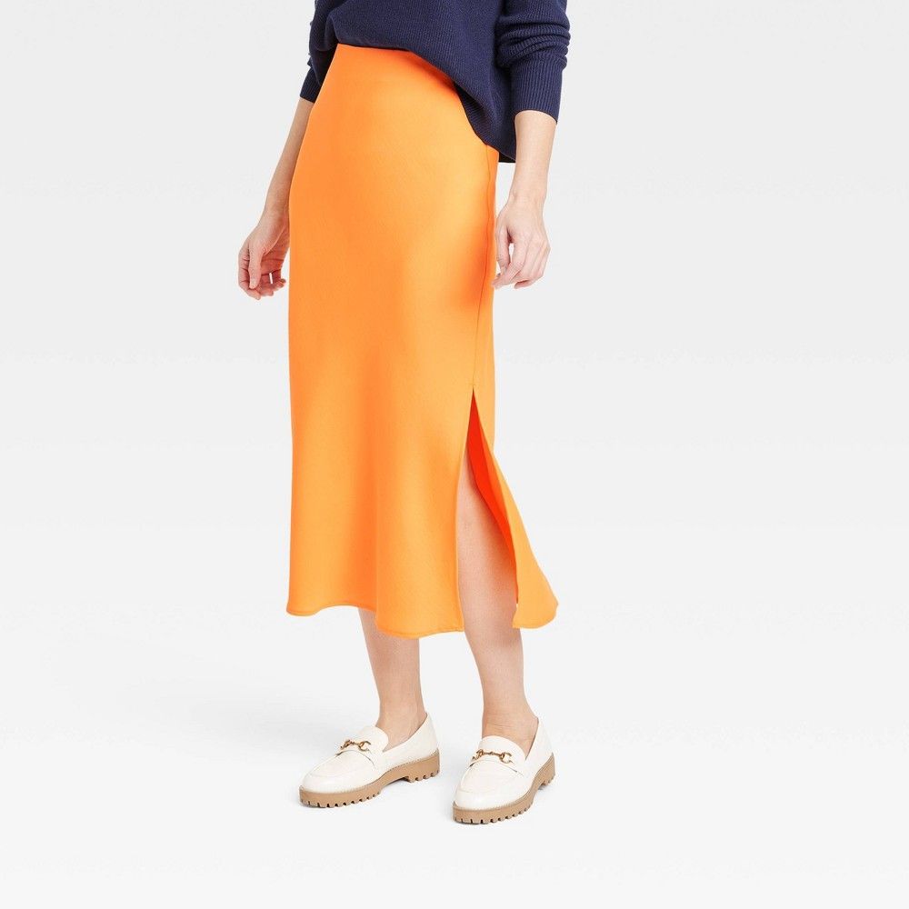 Women's Midi A-Line Slip Skirt - A New Day Orange S | Target