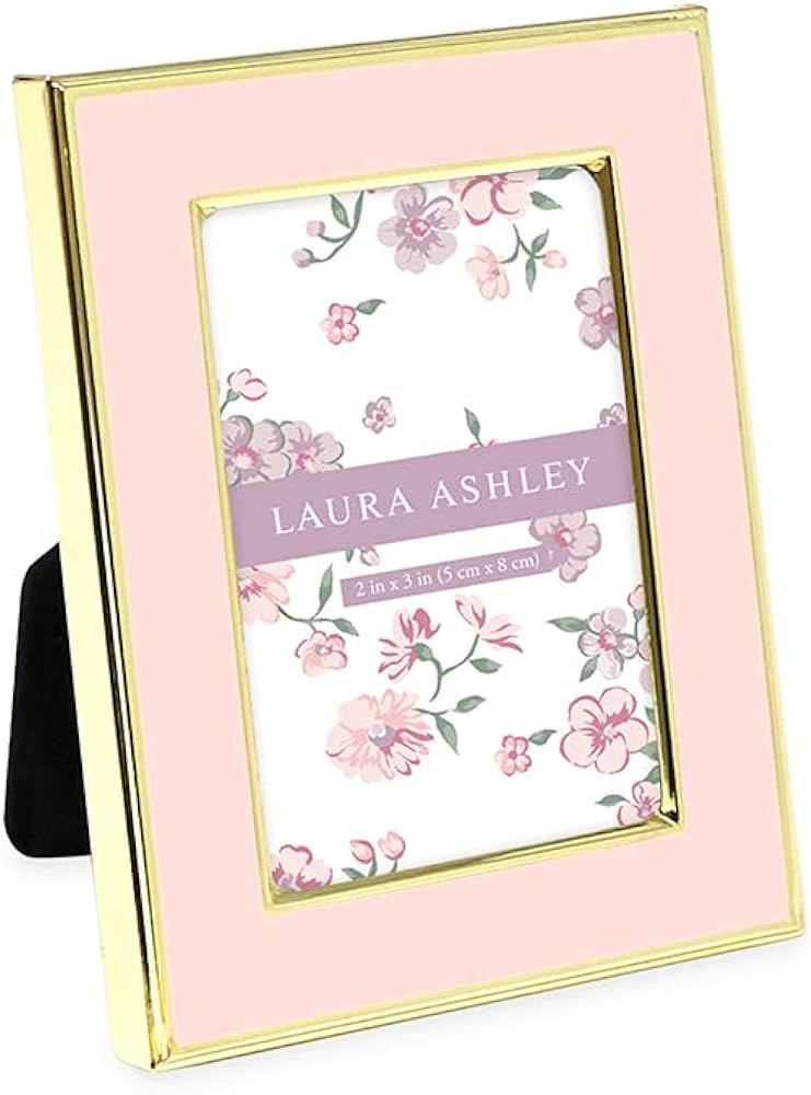Laura Ashley 2x3 Pink Enamel Picture Frame, Gold Metal Edge with Easel, for Countertop, Countersp... | Amazon (US)