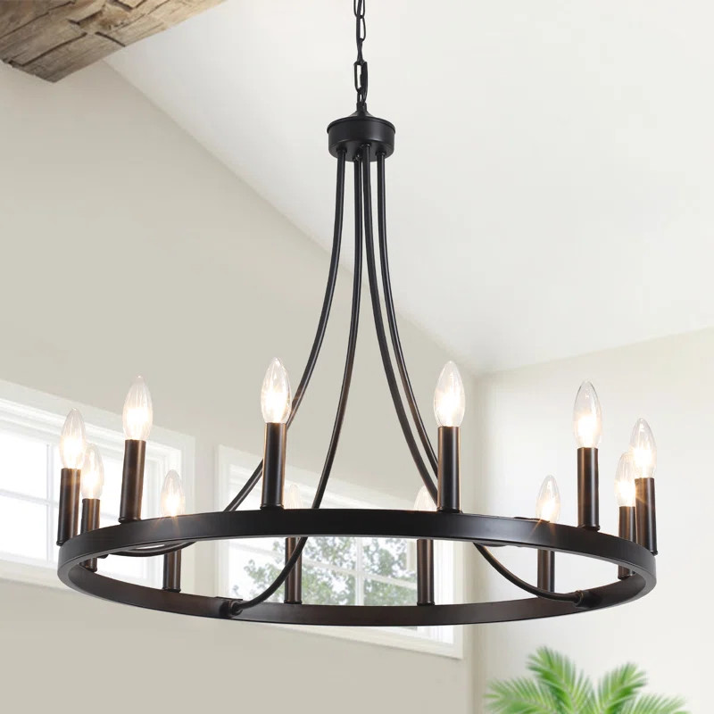 Loene 20- Light 47'' Large Farmhouse Wagon Wheel Chandelier Candle Style Rustic Round Lights Fixt... | Wayfair North America