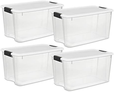 Sterilite 19889804 70 Quart/66 Liter Ultra Box Clear with a White Lid and Black Latches, 4-Contai... | Amazon (US)