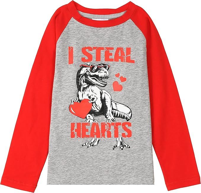 HH Family Boys Valentine’s Day Shirt Dinosaur or Truck Kids Valentine Shirts Tops Clothing | Amazon (US)