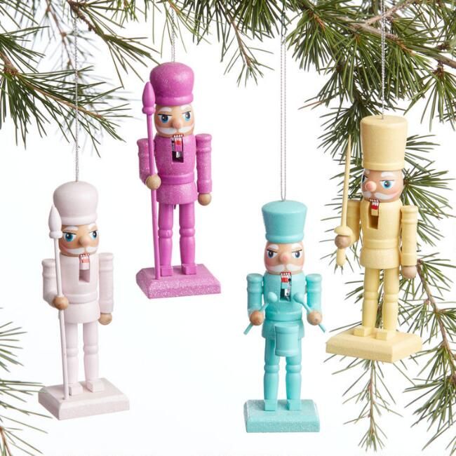 Pastel Wood Nutcracker Ornaments Set Of 4 | World Market