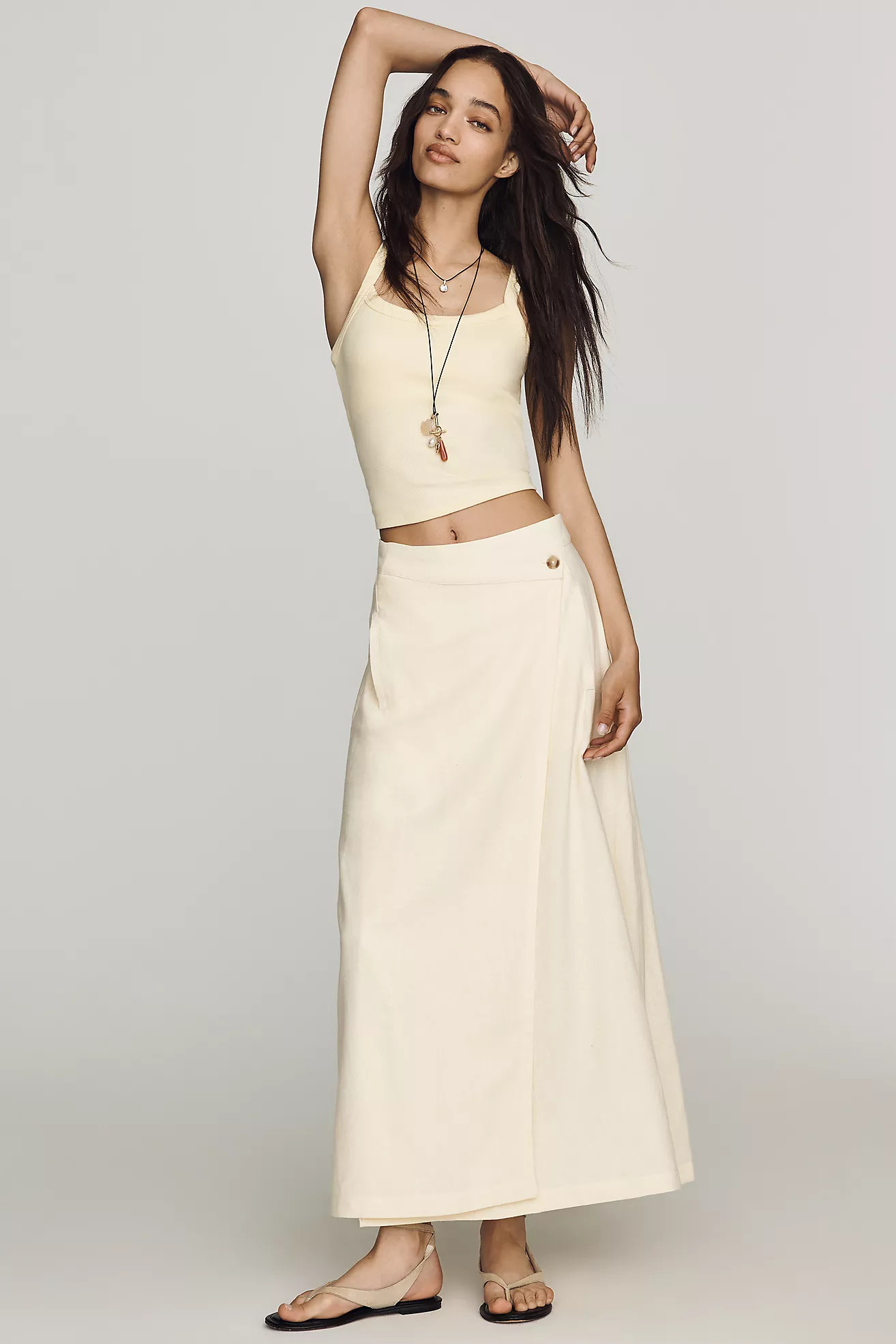 By Anthropologie Cotton Linen Wrap Maxi Skirt | Anthropologie (US)