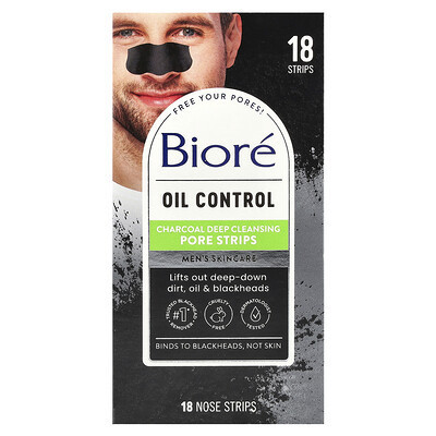 Biore, Oil Control Charcoal Deep Cleansing Pore Strips, 18 Nose Strips | iHerb