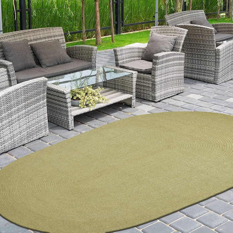 SUPERIOR Reversible Braided Indoor/Outdoor Area Rug, 4' x 6', Fog Green | Amazon (US)
