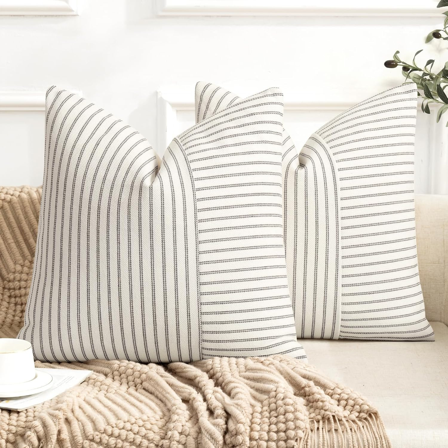 YCOLL Farmhouse Pillow Covers 20x20, Modern Accent Square Throw Pillow Covers Set of 2, Gray and ... | Amazon (US)