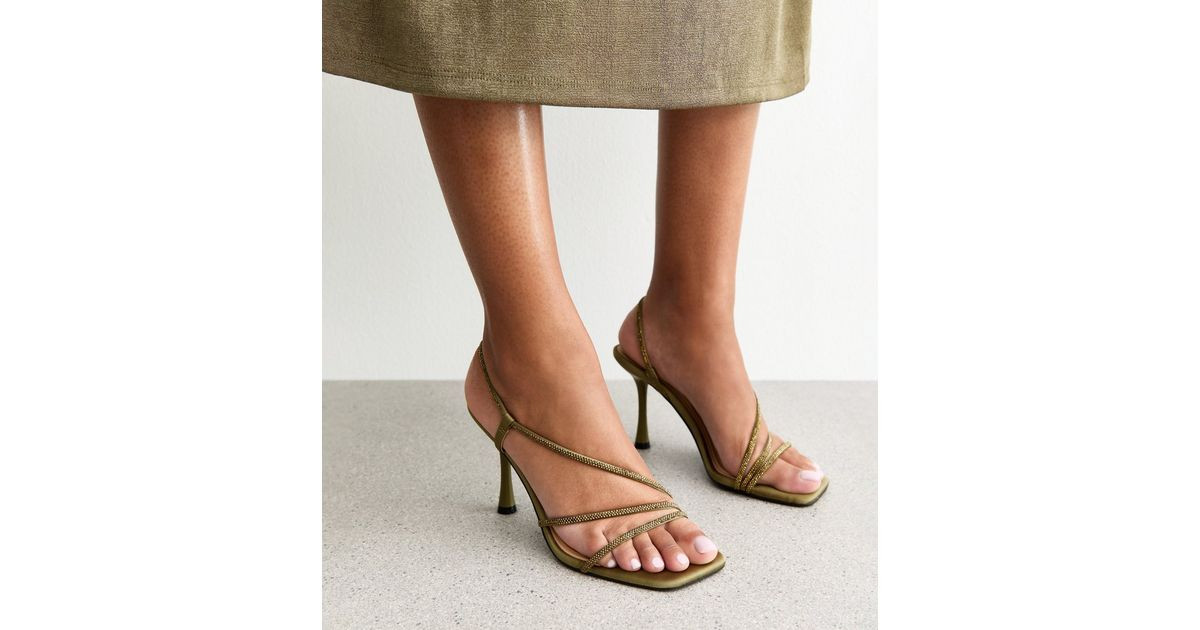 Olive Green Asymmetric Strap Stiletto Heel Sandals | New Look | New Look (UK)