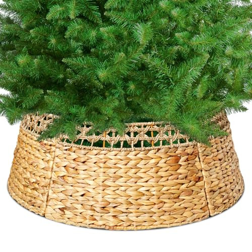 Brightown Christmas Tree Collar - Rustic Handcrafted Rattan Christmas Tree Ring Natural Woven Easy Set Up 28" Christmas Tree Skirt | Amazon (US)