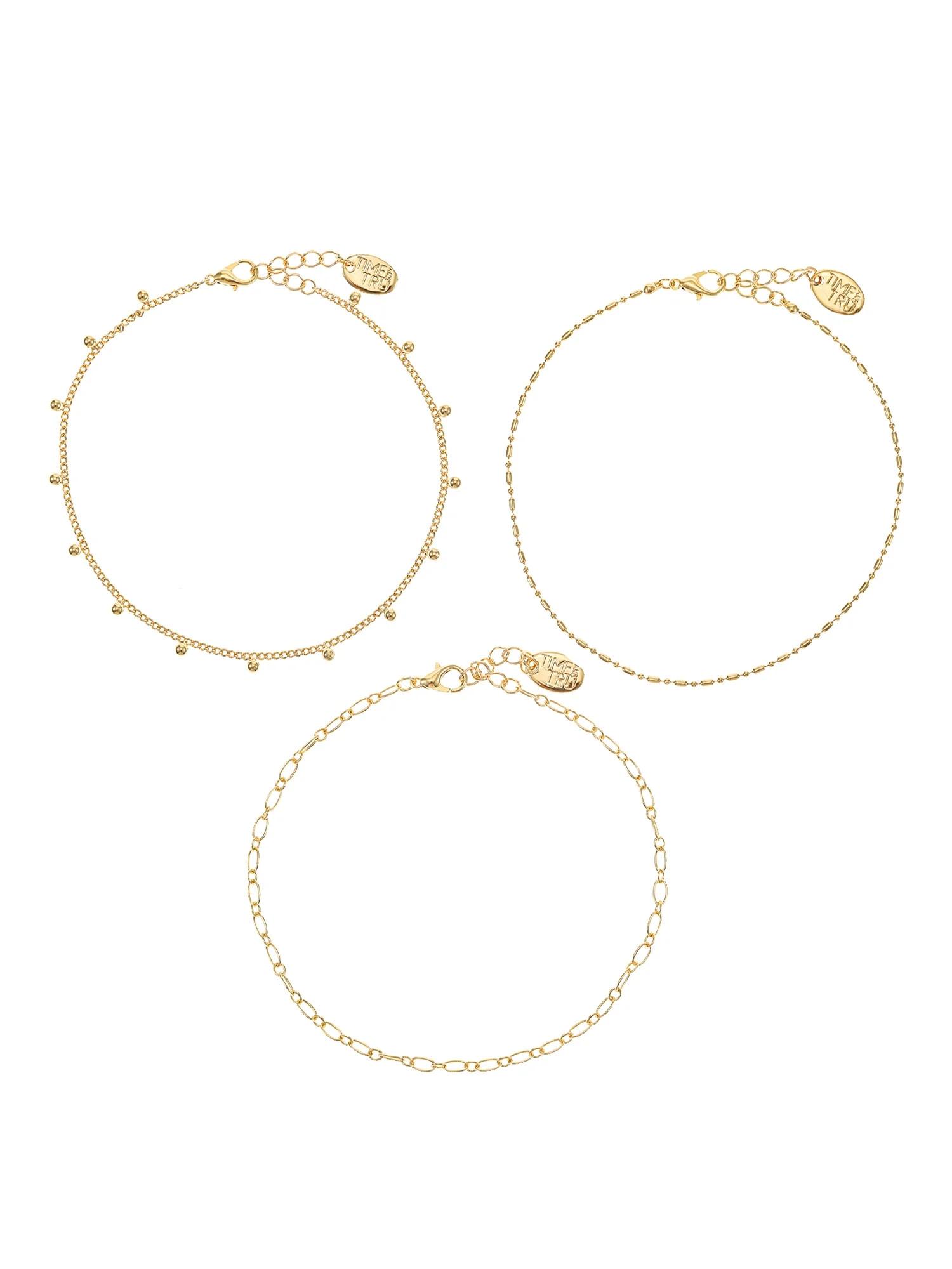 Time and Tru Women's Anklet Set Cubic Zirconia Goldtone 9.5 inch with 1 extender, 3 Pieces | Walmart (US)